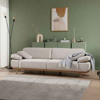 Light beige fabric sofa designer upholstered sofas living room couches 3-seater