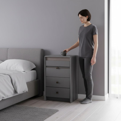 Exclusive Gray Dresser Luxurious 4x Drawer Bedroom Wooden Furniture
