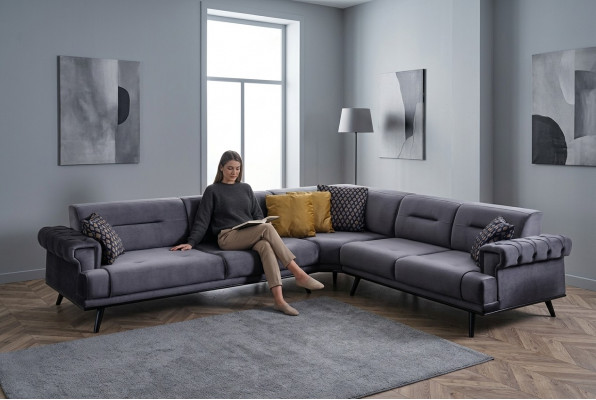 Exclusive Gray Corner Sofa L-Shaped Designer Sofa Modern Living Room Couch