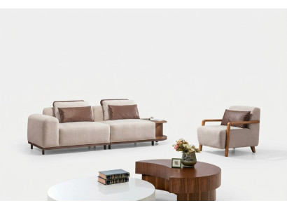 Beige living room seating set designer sofa suite 2+1 seater luxury sofas.