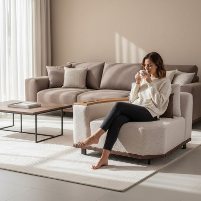 Luxurious L-shaped corner sofa with music system upholstered living room sofas