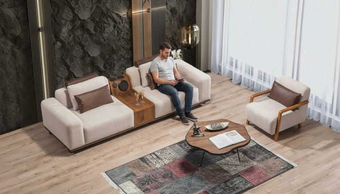 Beige Exclusive 2-Seater Sofa Living Room Couches Modern Two-Seater
