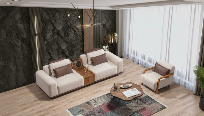 Beige Exclusive 2-Seater Sofa Living Room Couches Modern Two-Seater
