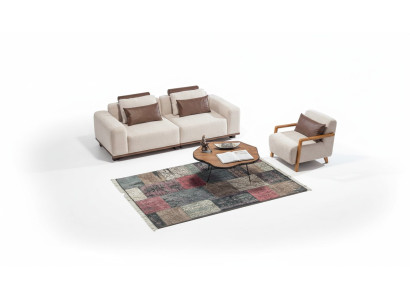 Beige living room sofa set exclusive 2-seater textile armchair upholstered furniture