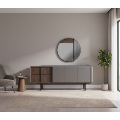 Exclusive dining room set consists of a 2-piece sideboard and mirror novelty.