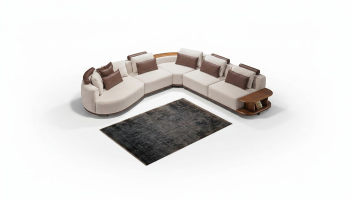 White corner sofa designer living room L-shaped couch upholstered furniture wooden frame