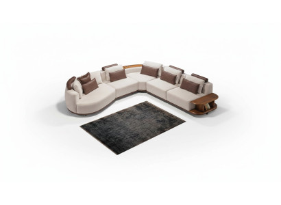 White corner sofa designer living room L-shaped couch upholstered furniture wooden frame