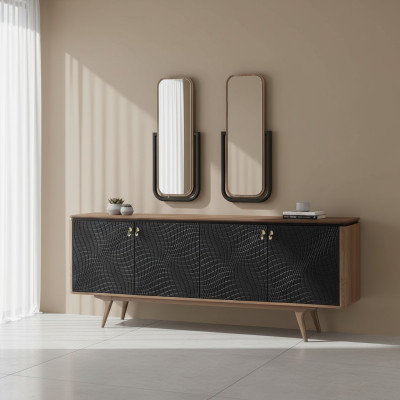 Exclusive dining room set consists of 3-piece modern sideboard and 2 mirrors