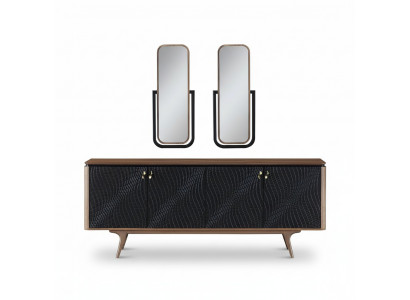 Exclusive dining room set consists of 3-piece modern sideboard and 2 mirrors