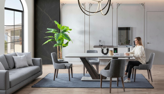 Luxurious Dining Room Set Dining Table 4x Chairs + Sideboard with Mirror New Set