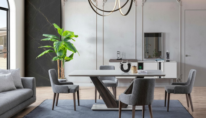 Luxurious Dining Room Set Dining Table 4x Chairs + Sideboard with Mirror New Set
