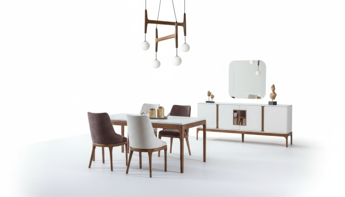 Luxury Dining Room Set Dining Table 4x Chairs Sideboard Mirror 7 pcs Modern