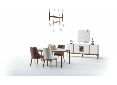 Luxury Dining Room Set Dining Table 4x Chairs Sideboard Mirror 7 pcs Modern
