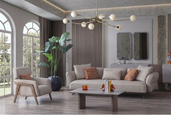 Luxury Modern Living Room Set 4-piece. Sofa 4-seater Armchair Coffee Table Suite