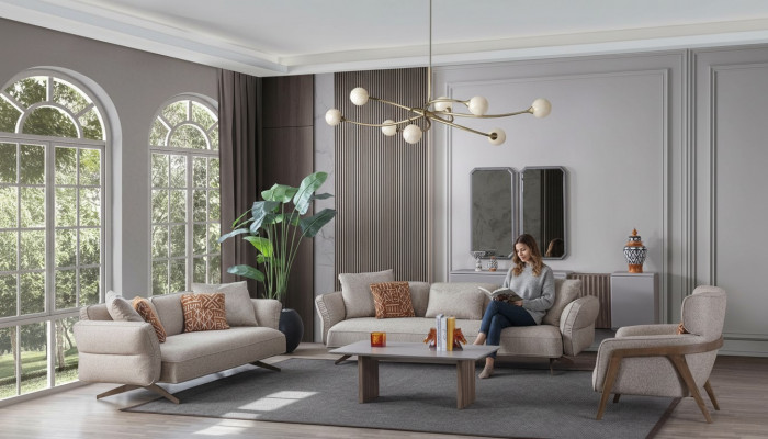 Luxury Modern Living Room Set 4-piece 4+3 Seater Armchair and Coffee Table New