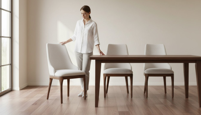 Exclusive white chairs with brown wood legs design dining room novelty