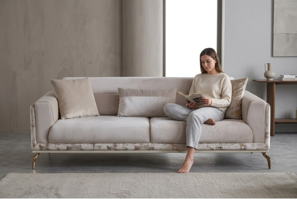 Modern sofa 3-seater furniture white color in living room luxury novelty