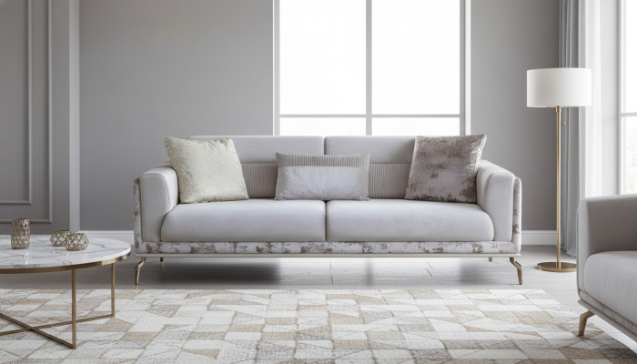 Modern sofa 3-seater furniture white color in living room luxury novelty