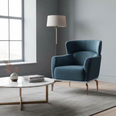 Design armchair, modern, green color, living room seating, textile luxury furniture