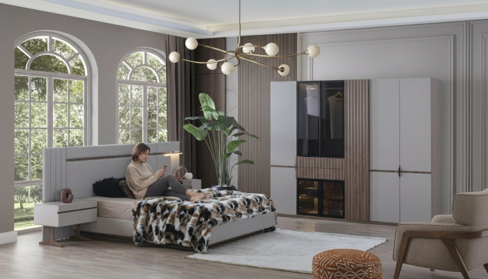 Bedroom Set Luxury Design Bed 2x Nightstand Wardrobe 4-piece New