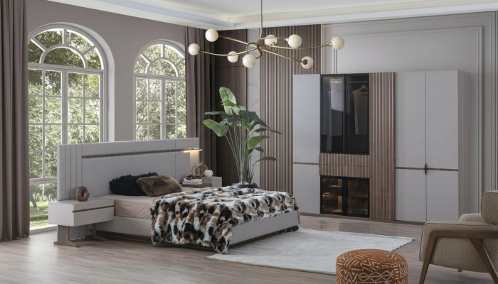 Bedroom Set Luxury Design Bed 2x Nightstand Wardrobe 4-piece New