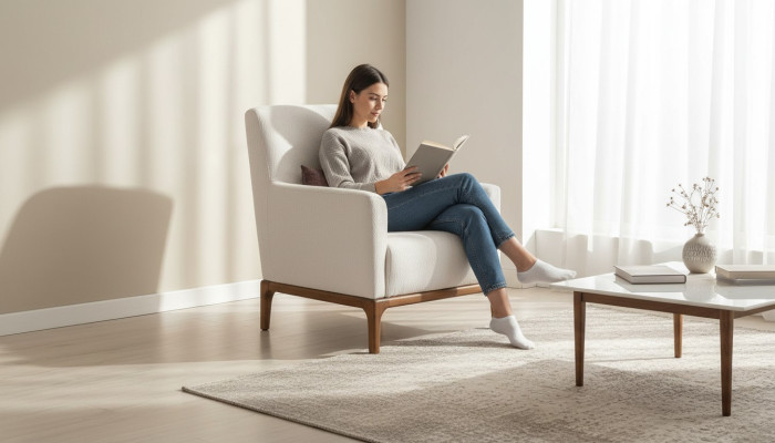 Designer armchair 1-seater luxury relax textile white armchair in living room club lounge