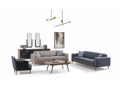 Luxury Modern Living Room Set 4-piece 4-seater Sofa Armchair Coffee Table Wood Furniture