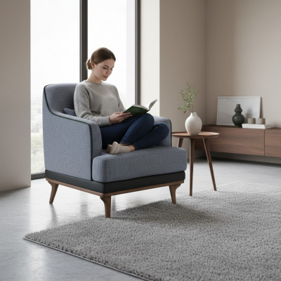 Modern grey armchair living room seating textile design furniture single-seater