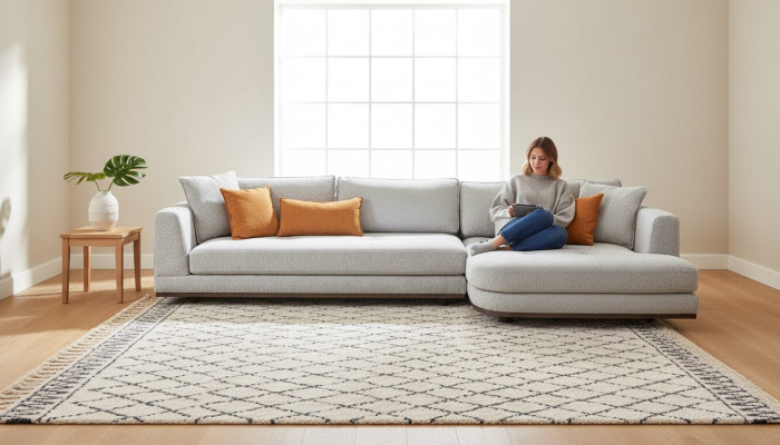 Luxury L-shaped corner sofa modern living room furniture grey color designer