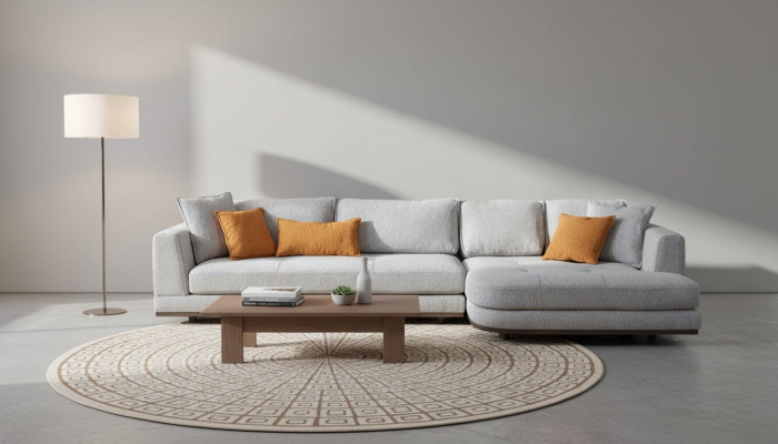 Luxury L-shaped corner sofa modern living room furniture grey color designer