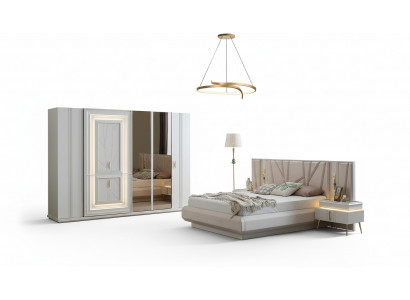 Bedroom set luxury bed, 2x nightstands, wardrobe, 4-piece furniture set