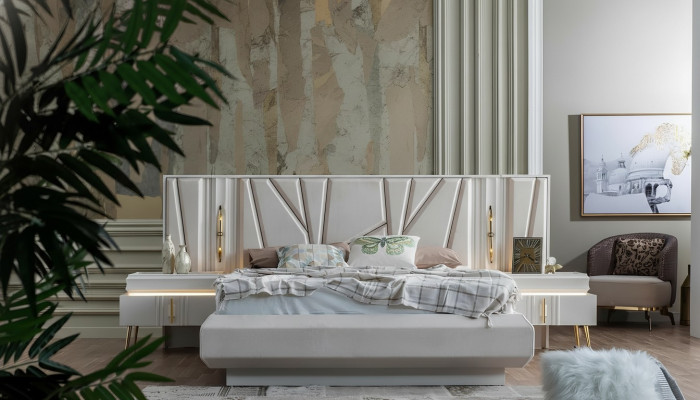 Bedroom Set Luxury Complete Bed + 2x Nightstands 3-piece Modern Set