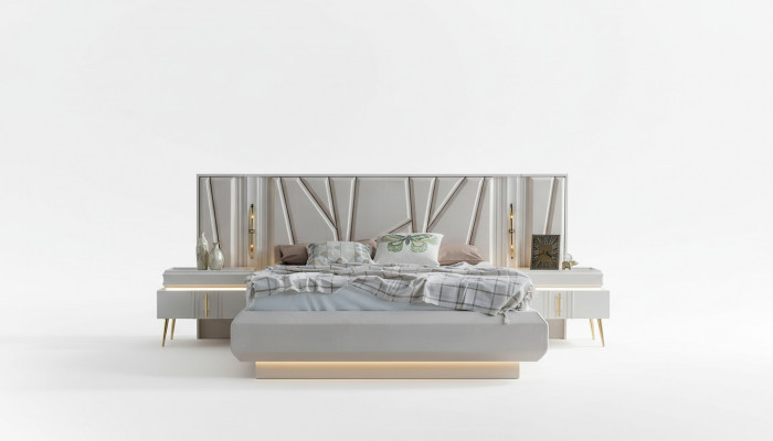 Bedroom Set Luxury Complete Bed + 2x Nightstands 3-piece Modern Set