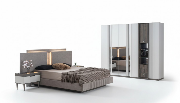 Bedroom set modern bed 2x nightstands and wardrobe 4-piece new
