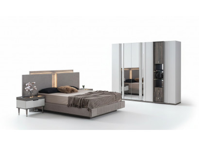 Bedroom set modern bed 2x nightstands and wardrobe 4-piece new