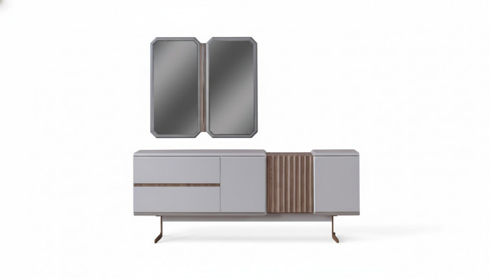Exclusive dining room sideboard, 2x mirror style dresser, 210cm wood, 3 pieces.