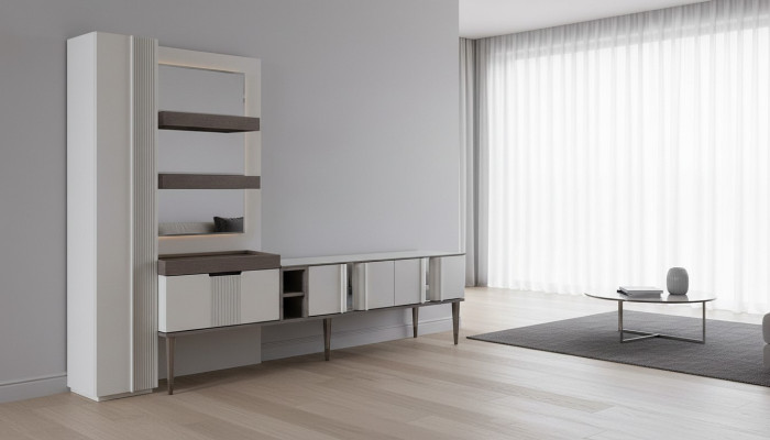 Exclusive wall unit white color designer furniture for living room LED-lit