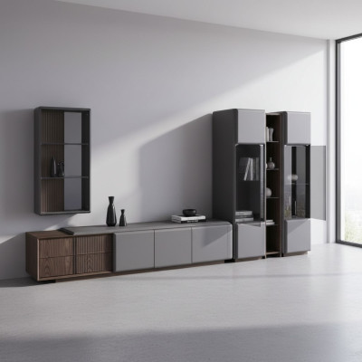 Exclusive Living Room Set TV Cabinet 2x Vitrine Wall Shelf Shelves 4-piece.