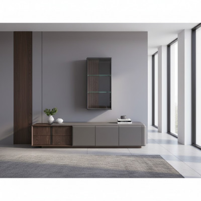 Designer living room set TV cabinet with exclusive wall shelf, 2-piece shelf set.