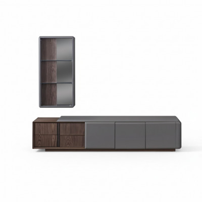 Designer living room set TV cabinet with exclusive wall shelf, 2-piece shelf set.