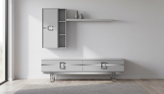 Modern living room wall unit consists of 4 pieces in exclusive white wall units.