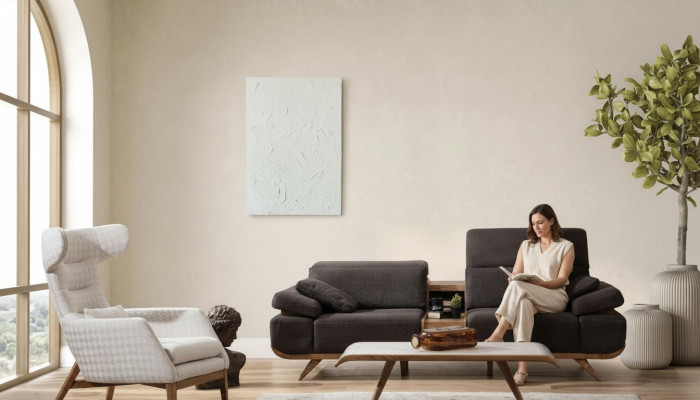 Brown-white seating suite, three-seater luxurious upholstered armchair 2-piece set