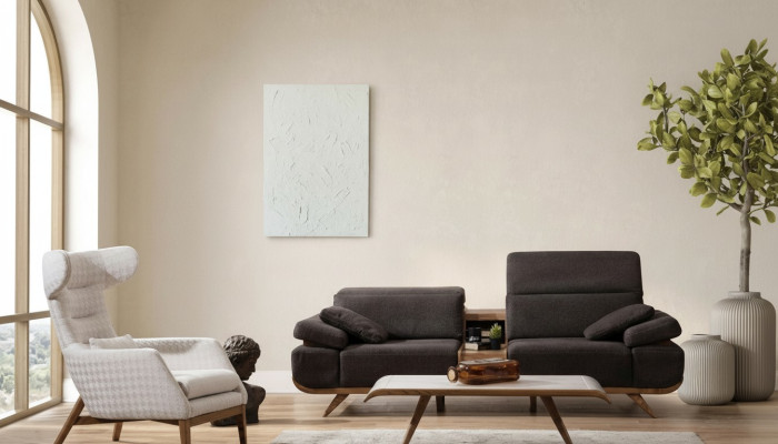 Brown-white seating suite, three-seater luxurious upholstered armchair 2-piece set
