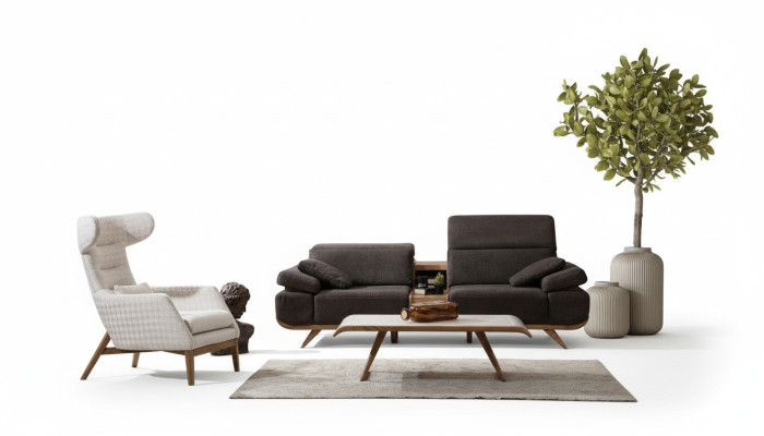 Brown-white seating suite, three-seater luxurious upholstered armchair 2-piece set