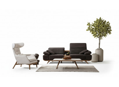 Brown-white seating suite, three-seater luxurious upholstered armchair 2-piece set