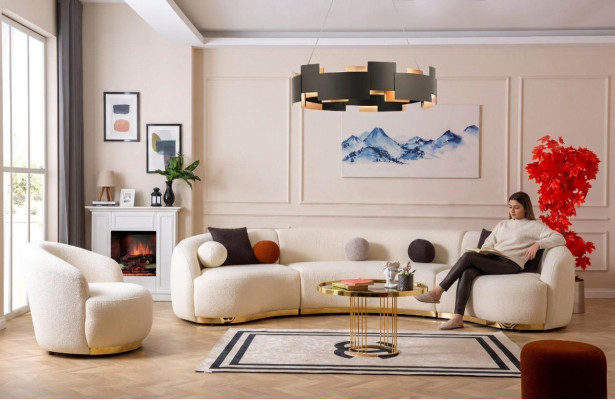 Designer living room set modern sofa suite round sofa + 1-seater 2-piece set