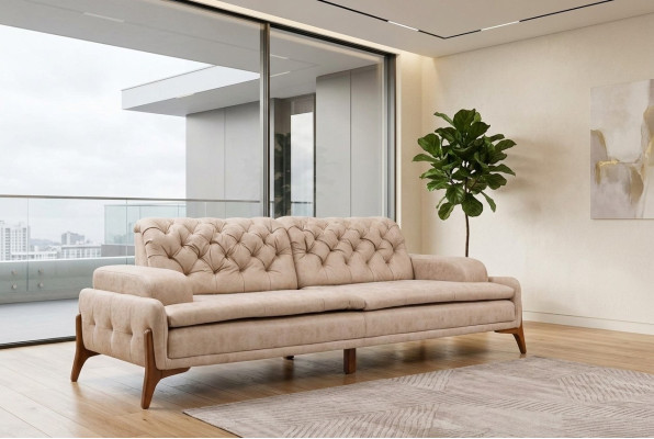 Modern sofa, 3-seater designer piece, beige color, style, 240 cm, living room beige sofas