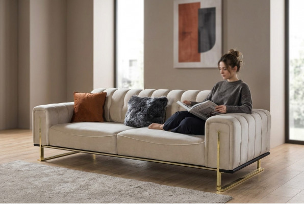 Sofa 3-seater modern furniture beige color living room luxury couches 240cm