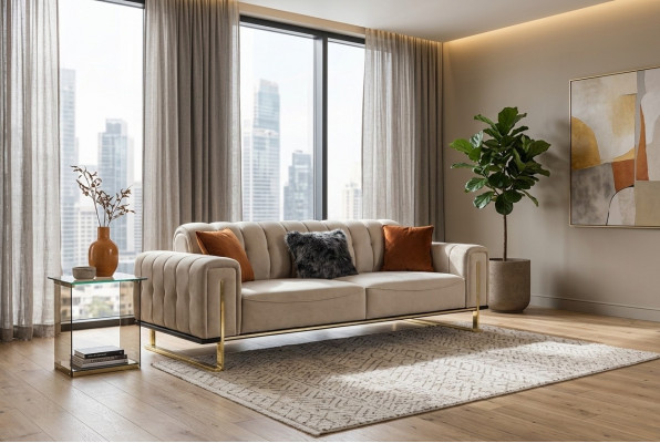 Sofa 3-seater modern furniture beige color living room luxury couches 240cm
