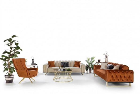 Designer Chesterfield 3-piece set 2x 3-seater sofa armchair modern three-seater